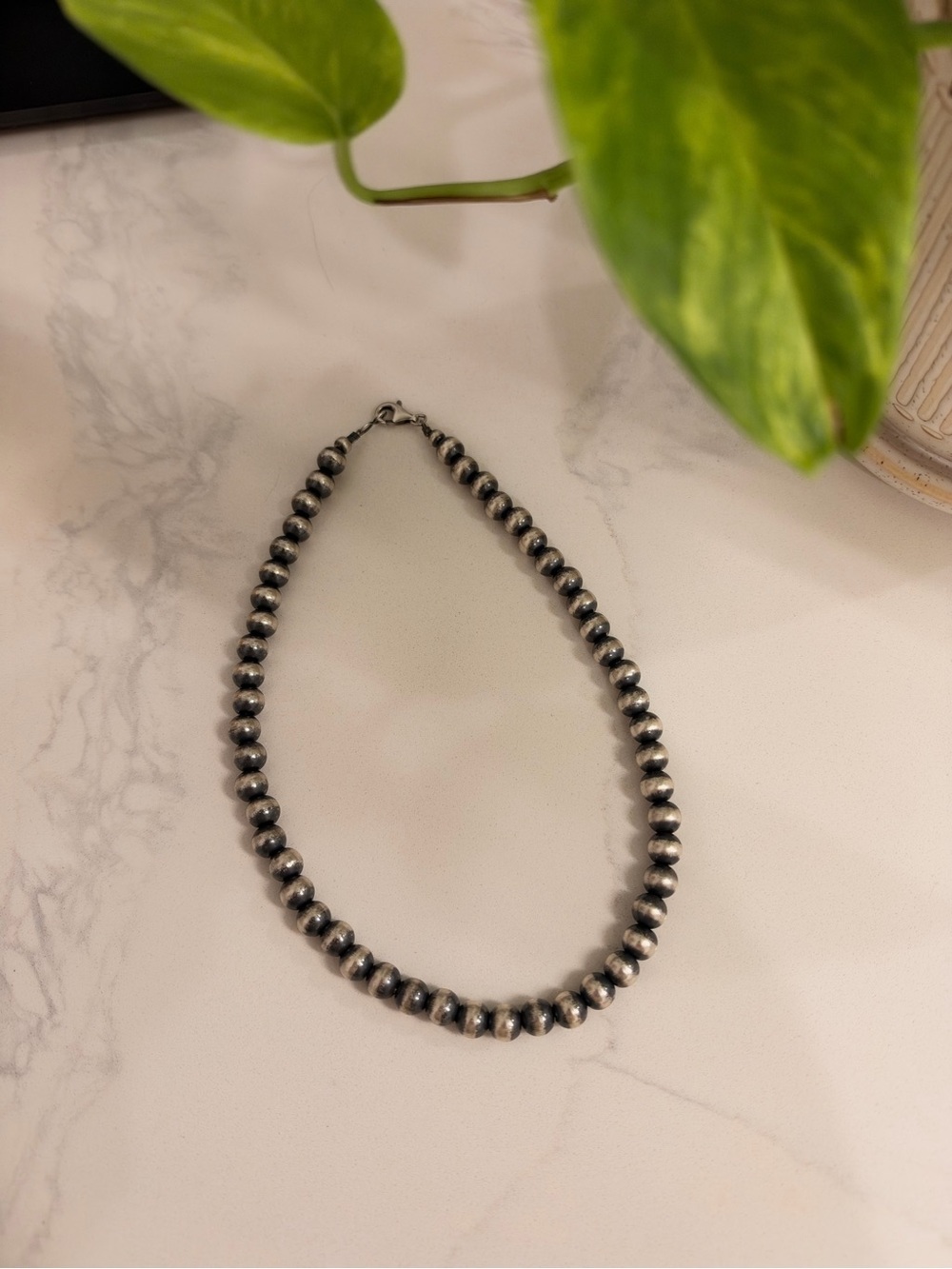 Sterling Silver Beaded Necklace - hand made stealing silver pearls